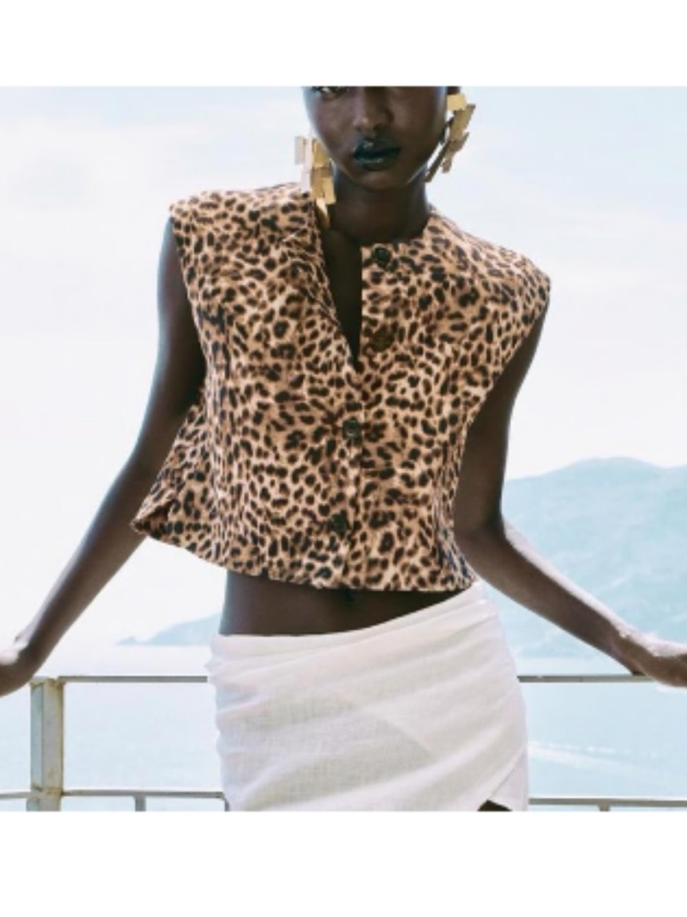 Zara Leopard Print Cropped Vest Top - Brown